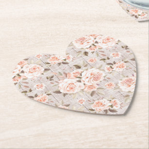 Rustic Wood & Romantic Roses Shabby Chic Wedding Paper Coaster