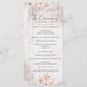 Rustic Wood & Romantic Roses Shabby Wedding Program