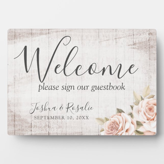 Rustic Wood Romantic Roses Shabby Welcome Wedding Plaque (Front)