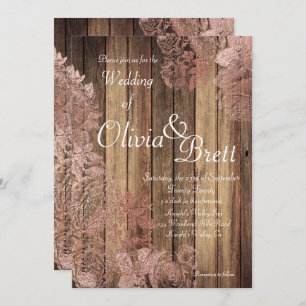 Rustic Wood Rose Lace Wedding Invitation