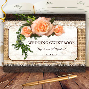 Rustic Wood Roses Romantic Wedding Guest Book