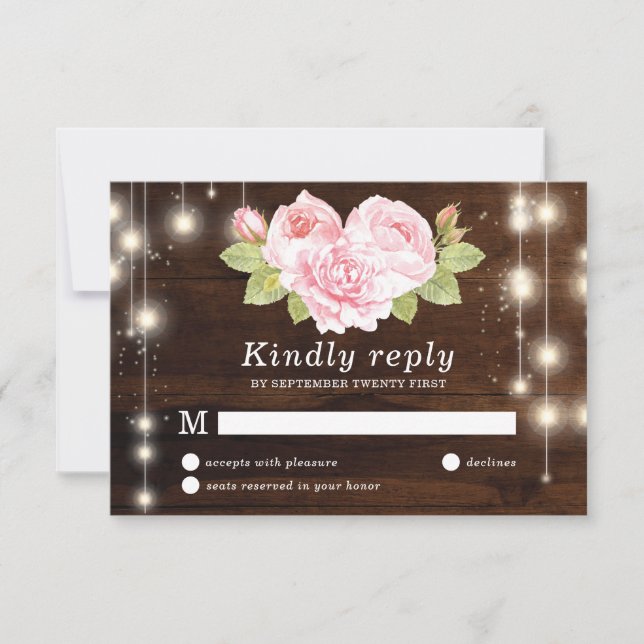 Rustic Wood Roses Wedding RSVP Card (Front)