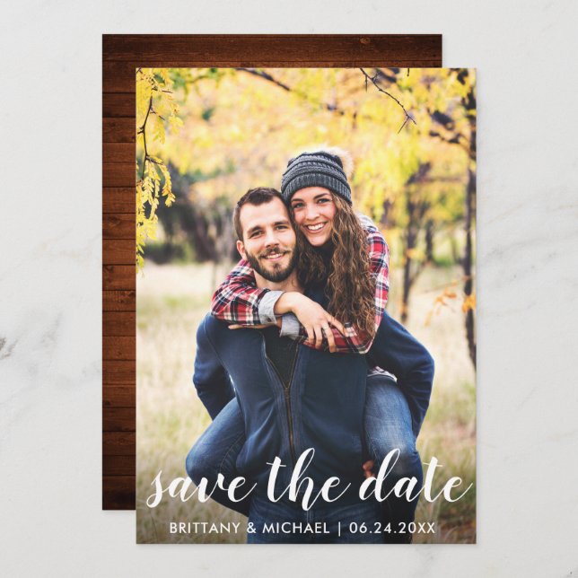 Rustic Wood Save The Date Engagement Announcement (Front/Back)