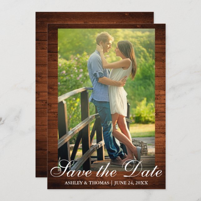 Rustic Wood Save the Date Engagement Photo Invitation (Front/Back)