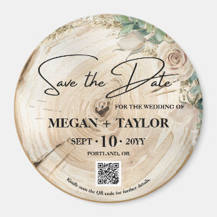 Rustic Wood Save the Date No Photo QR Code Magnet
