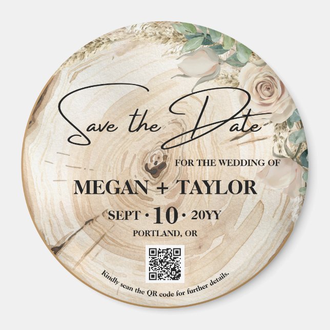 Rustic Wood Save the Date No Photo QR Code  Magnet (Front)