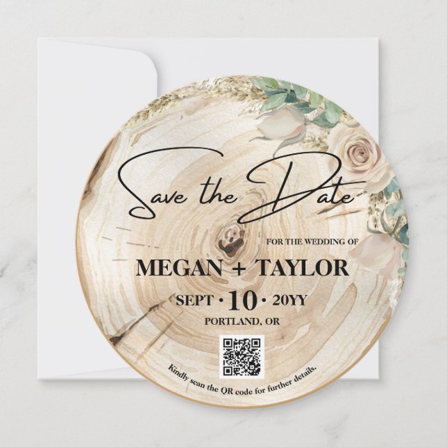 Rustic Wood Save the Date Photo Wedding QR Code Invitation (Front)