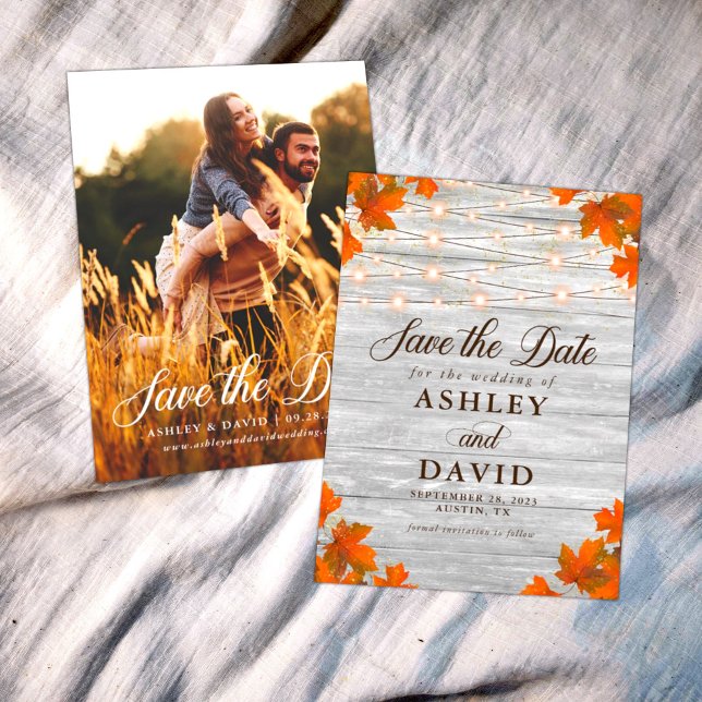 Rustic Wood Save The Date String Lights Photo Card (Creator Uploaded)