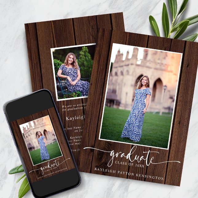Rustic Wood Script Graduation Photo Announcement (Rustic Wood Script Graduation Photo Announcement with Instant Download)