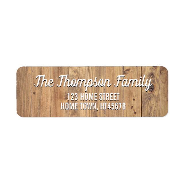 Rustic Wood Script Name Drop Shadow Return Address Label (Front)