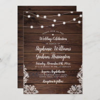 Rustic Wood Script String Lights & Lace Wedding