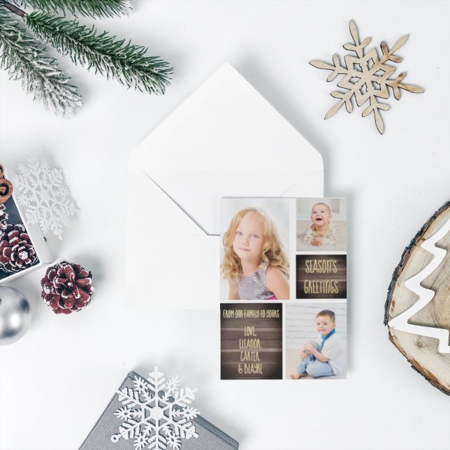 Rustic Wood Season's Greetings Christmas Foil Holiday Card (Creator Uploaded)