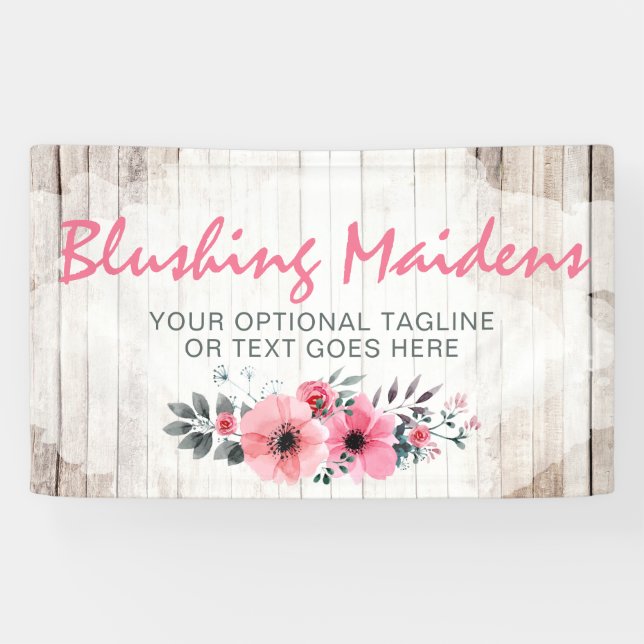 Rustic Wood Shabby Chic Pink Roses Anemone Floral Banner (Horizontal)