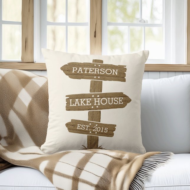Rustic Wood Signpost Lake House Cabin Cushion (Creator Uploaded)