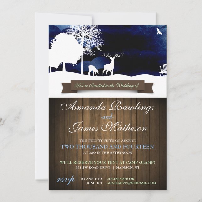 Rustic Wood & Silhouettes Campground Wedding Invit Invitation (Front)