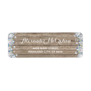 Rustic Wood Silver Diamond Glitter Return Address  Label