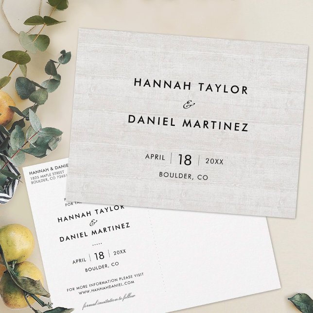 Rustic Wood Simple Modern Minimalist Save the Date Announcement Postcard (Creator Uploaded)