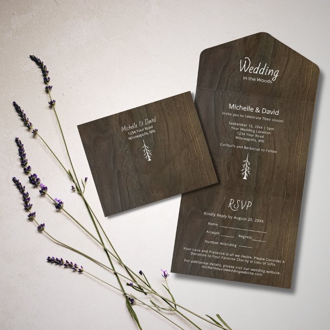 Rustic Wood Simple Pine Trees Outdoor Wedding  All In One Invitation (Creator Uploaded)