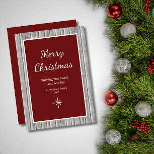 Rustic Wood Simple Red Christmas  Holiday Card