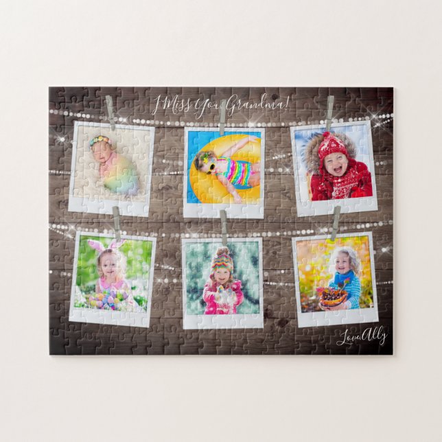 Rustic Wood Six Picture Personalised Jigsaw Puzzle (Horizontal)