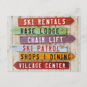 Rustic Wood Ski Resort Directional Arrows Postcard