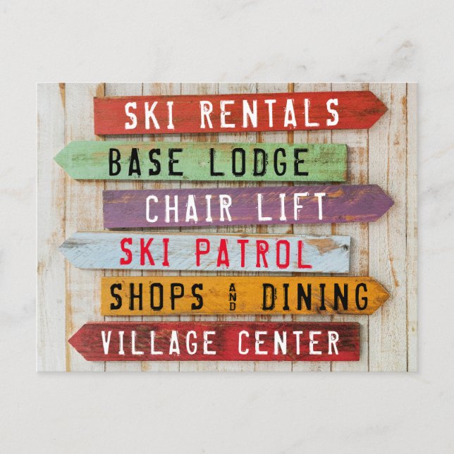 Rustic Wood Ski Resort Directional Arrows Postcard (Front)