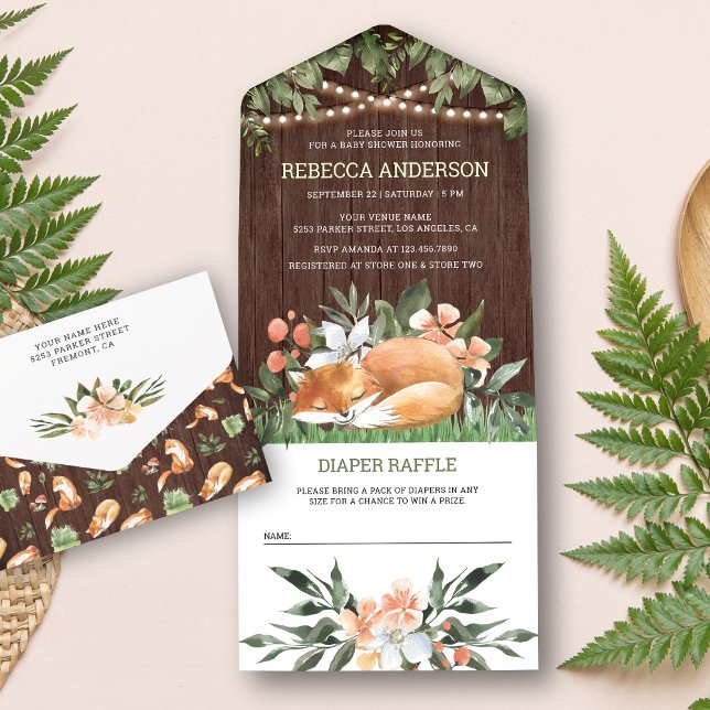 Rustic Wood Sleeping Fox Woodland Baby Shower All In One Invitation (Creator Uploaded)