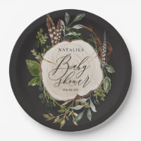 Rustic wood slice baby shower party paper plates