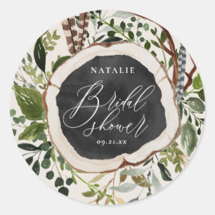Rustic wood slice bridal shower party classic round sticker