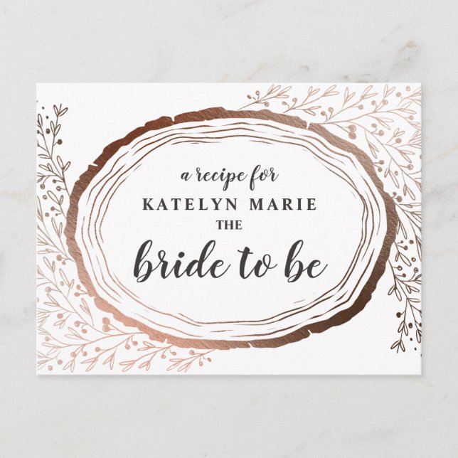 Rustic Wood Slice Copper Bride to Be Recipe Card (Front)