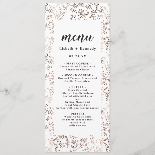 Rustic Wood Slice Copper Foil Autumn Fall Dinner Menu (Front)