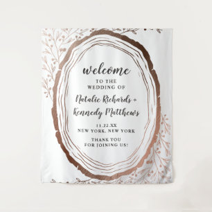 Rustic Wood Slice Copper Foil Fall Wedding Welcome Tapestry