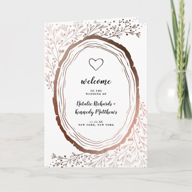 Rustic Wood Slice Copper Foil Wedding Ceremony Program (Front)