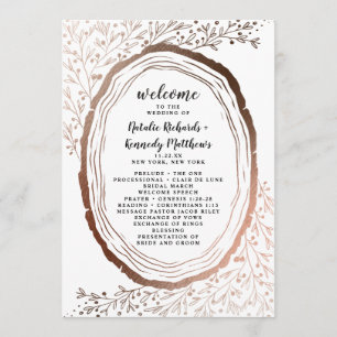 Rustic Wood Slice Copper Foil Wedding Ceremony Program