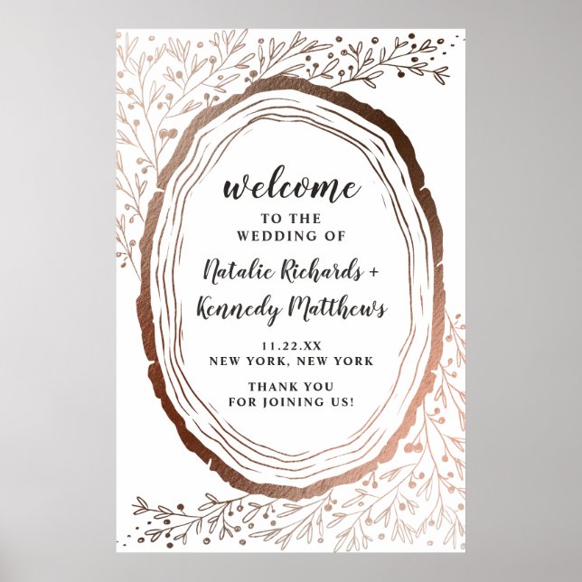 Rustic Wood Slice Copper Foil Wedding Welcome Sign (Front)