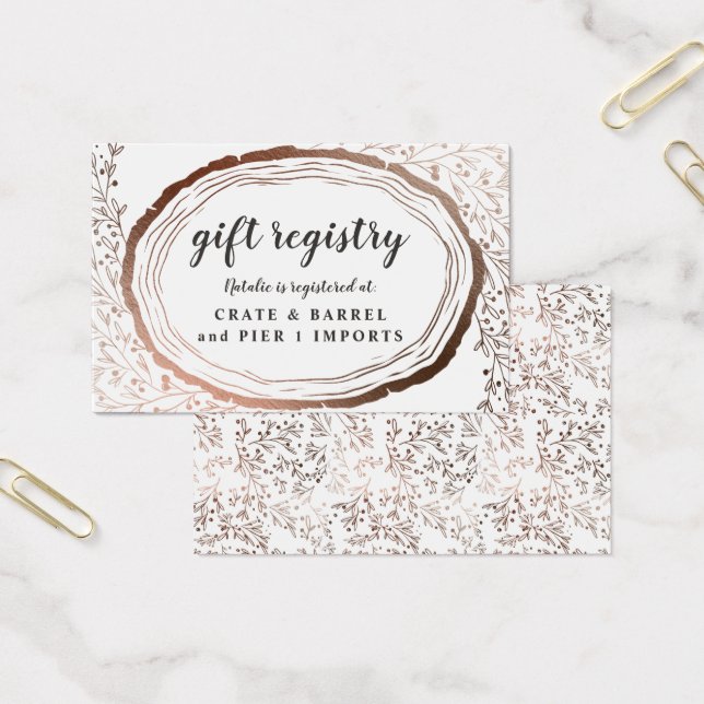 Rustic Wood Slice Copper Gift Registry Insert Card (Office)
