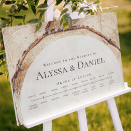 Rustic Wood slice Custom Order of events Welcome