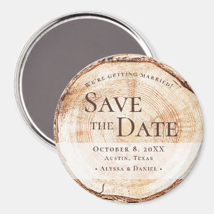 Rustic Wood Slice Custom Save the Date Wedding Magnet