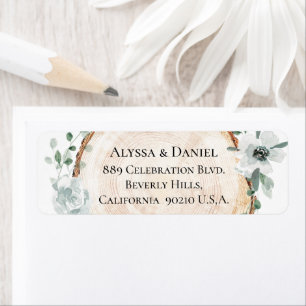 Rustic Wood Slice Eucalyptus Custom Wedding Return Address Label