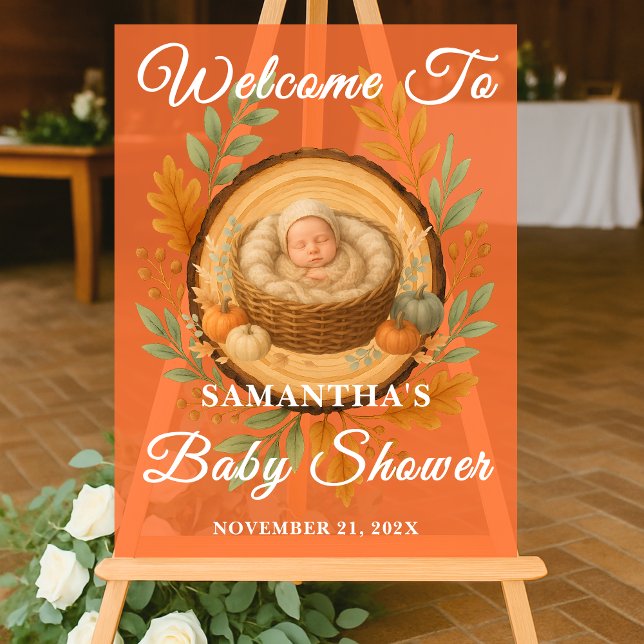 Rustic Wood Slice Fall Baby Shower Welcome Acrylic Sign (Creator Uploaded)