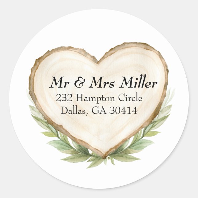 Rustic Wood Slice Heart Classic Round Sticker (Front)