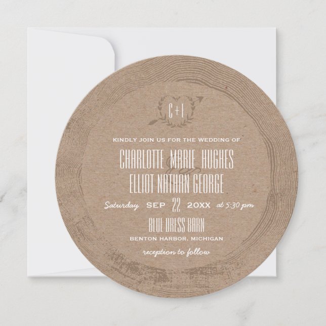 Rustic Wood Slice Invitation (Front)