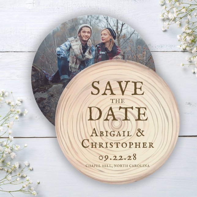 Rustic Wood Slice Photo Wedding Save The Date (Creator Uploaded)