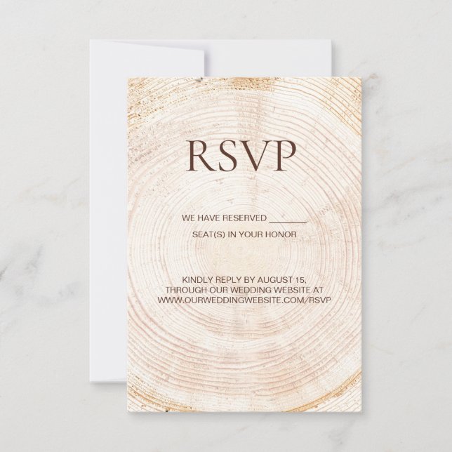 Rustic Wood Slice Tree Ring Wedding reserved seats RSVP Card (Front)