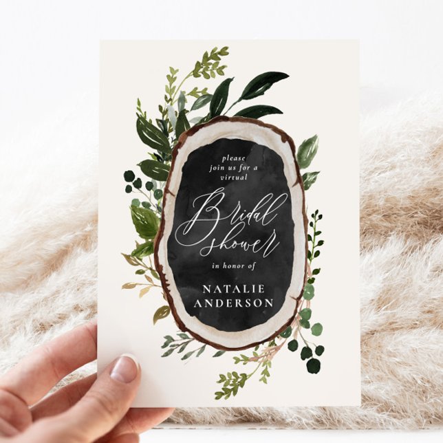 Rustic wood slice virtual bridal shower invitation (Creator Uploaded)