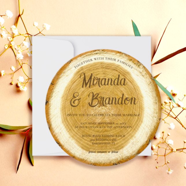 Rustic Wood Slice Wedding Invitation (Creator Uploaded)