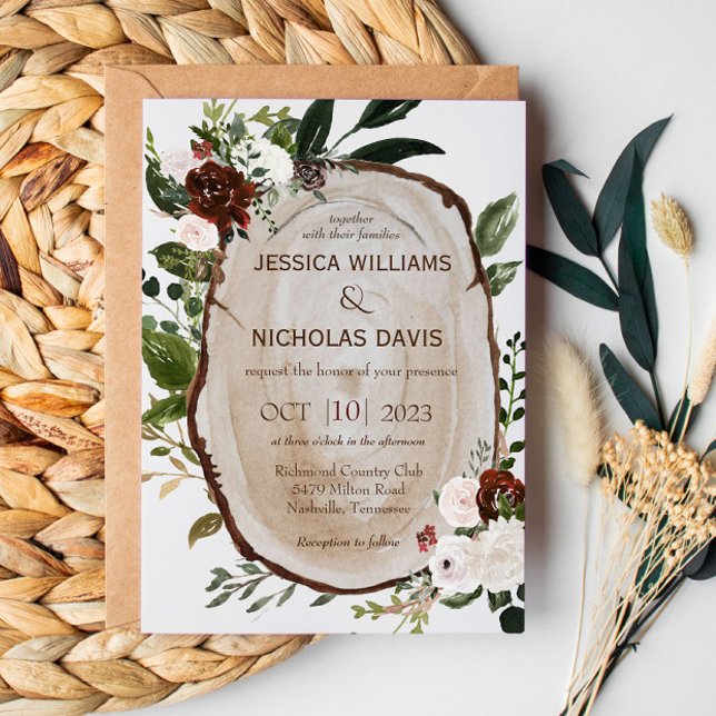Rustic Wood Slice Wedding Invitation (Creator Uploaded)