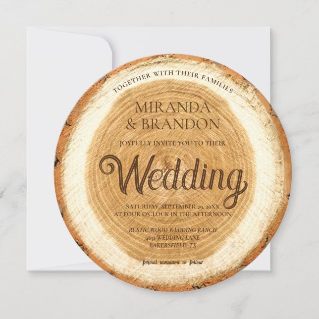 Rustic Wood Slice Wedding Invitation (Front)