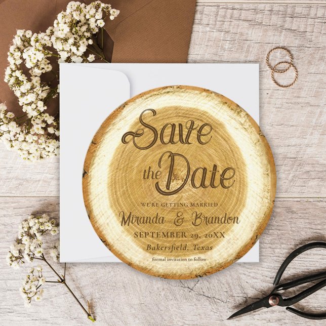Rustic Wood Slice Wedding Save the Date Card (Creator Uploaded)
