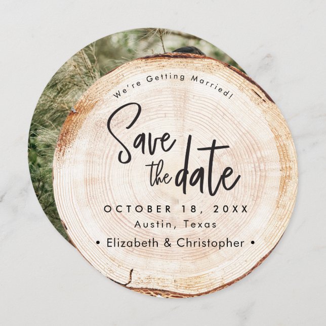 Rustic Wood Slice wedding Save the Date Invitation (Front/Back)